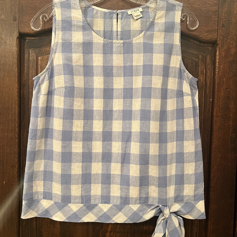 J. Crew Blue and White Tie Front Tank Top